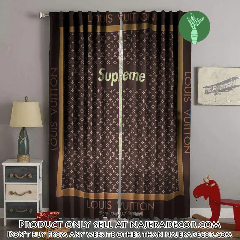 Supreme lv brown square premium window curtains hot  luxury curtain wc017 njr3142975